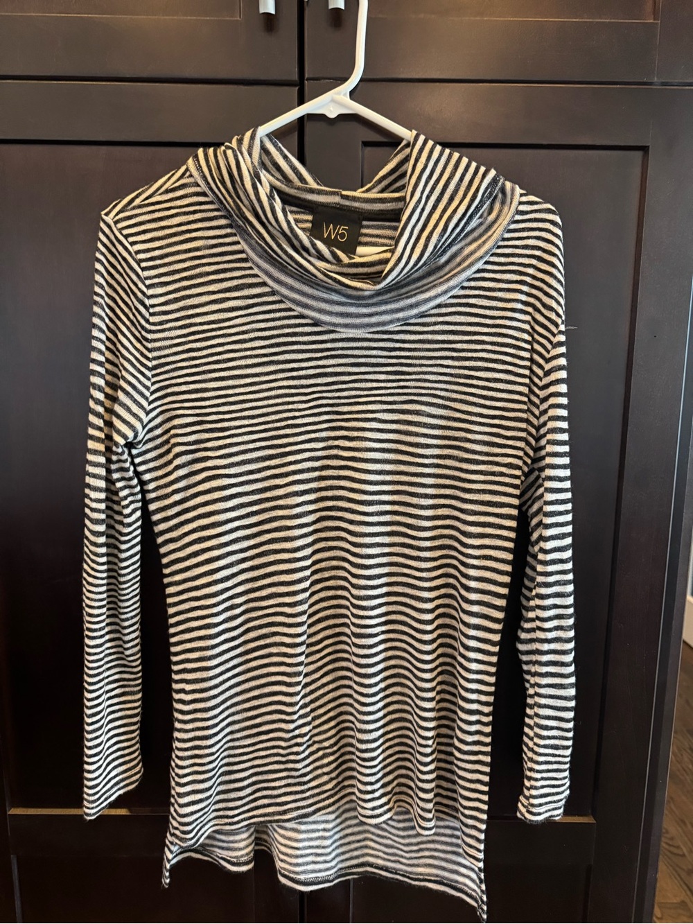 W5 Black and White Striped Cowl Neck Sweater